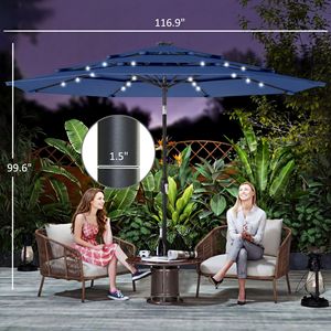 Sombrilla de patio azul marino de 9.7 pies con energía solar, manivela de inclinación de 3 niveles y luces LED - Product Image 3