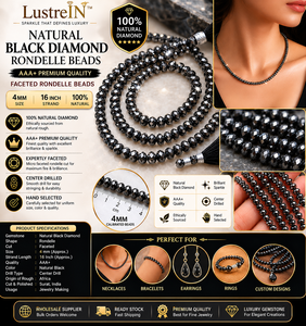 Perles Rondelles en Diamant Noir Naturel Facettées AAA 4mm, Fil de Pierres Précieuses de 16 Pouces, Fournisseur en Gros pour la Fabrication de Bijoux - Product Image 5