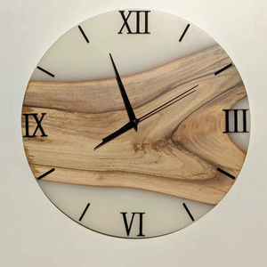 <b>Modern</b> Handmade Wooden <b>Wall</b> <b>Clock</b> with Walnut Wood Resin Epoxy Silent White Needle Dial Mechanical Movement Wedding Decor - Product Image 1