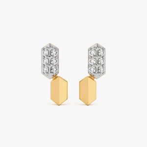 Pendientes de Oro Amarillo con Diamantes Cultivados en Laboratorio, Diseño Geométrico Hexagonal - Product Image 5