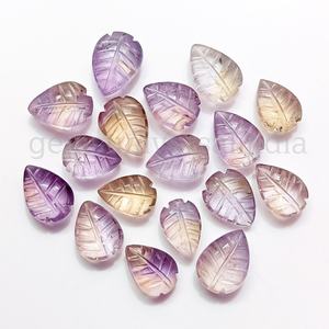 Perles de feuille sculptées à la main amétrine naturelle 14x10mm amétrine pierres précieuses en vrac breloques pour la fabrication de bijoux fournitures par fabricant en vrac - Product Image 1