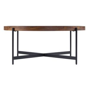 <b>Round</b> Coffee <b>Table</b> Medium Chestnut Finish with <b>Solid</b> <b>Wood</b> Construction and Sturdy Pedestal Base Modern Living Room Center <b>Table</b> - Product Image 3