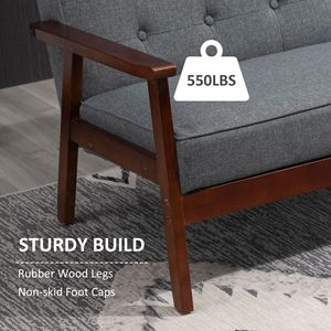 Sofá Loveseat Chesterfield Gris de 2 Plazas, Tela con Tacto de Lino, Tapizado, Patas de Madera de Caucho, Relleno de Espuma, Mueble Seccional de Cuero - Product Image 5