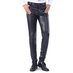 Pantalon chino en similicuir pour homme, coupe slim, léger, imperméable, respirant, taille mi-haute, fermeture boutonnée, coupe droite, streetwear - Product Image 1