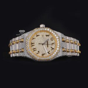Reloj de Lujo con Esfera Árabe Completamente Adornada con Diamantes Moissanite, en Dos Tonos Amarillo y Blanco, Estilo Hip Hop, de Acero Inoxidable, Personalizado para Hombre - Product Image 2