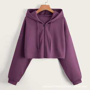 Sweat-shirt à capuche zippé pour femme, vert, en coton, décontracté, coupe courte, avec logo imprimé sur le devant, pour l'automne - Product Image 6
