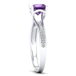 Bague de fiançailles solitaire en or 14 carats avec diamant REYES, vente flash, pour femme, coupe princesse personnalisée, améthyste 1,25 carat, bijoux. - Product Image 3