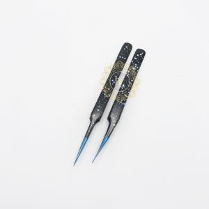 Point de plasma bleu revêtement en poudre noire personnalisé pince à épiler d'extension de cils à poignée lisse durable avec logo privé - Product Image 6