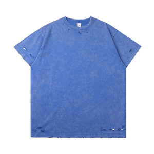 เสื้อยืดแขนสั้นผู้ชายสไตล์ลำลอง OEM ผ้าฝ้าย 100% ล้างสีแบบแอซิดวอช พิมพ์ลายโลโก้ตามสั่ง งานดิสเทรส ผ้าหนา สตรีทแวร์ มีสินค้าในสต็อก - Product Image 4