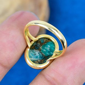 Bague en amazonite verte naturelle ovale, or 18 carats micro-plaqué sur argent sterling 925 - Product Image 4