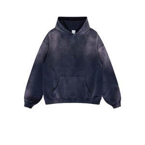 เสื้อฮู้ดโอเวอร์ไซส์ผู้ชาย สีเบจล้วน ผ้าฝ้ายฟลีซ สวมใส่สบายๆ สำหรับฤดูใบไม้ร่วง ทรงปกติ แบบถัก - Product Image 4