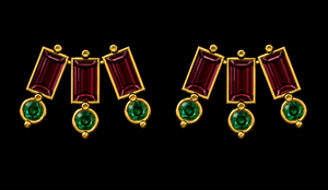 Gold Tone Rectangular Ruby Color 925 <b>Sterling</b> <b>Silver</b> <b>Stud</b> Earrings Round Green Stone Dangle Earrings Handmade Jewelry Gift - Product Image 5