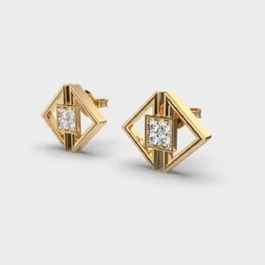 Yellow Gold Manufactured Luxury Moissanite Round Cut Diamond <b>Earrings</b> for Women Certified Sustainable Fine Available For Sale - Product Image 1