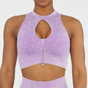 Nuevo Sujetador Deportivo de Yoga 2026 de Moda con Efecto Sand Wash para Mujer, Top Corto Acanalado Transpirable Sin Costuras y Chaleco con Cremallera, Ropa Deportiva para Gimnasio y Athleisure - Product Image 5