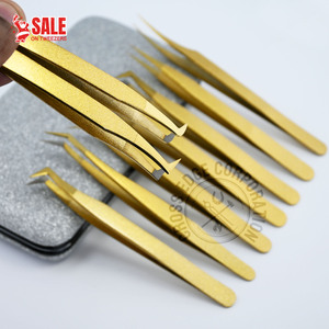 Print Logo Gold Fiber Tip Eyelash Tweezers 45 75 90 Degree Nano Grip Tweezers Custom Private Label Lash Extension Tweezers - Product Image 1