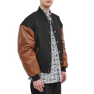 Veste universitaire intelligente de haute qualité, col montant, corps en laine véritable, manches en cuir, appliques, réversible, style urbain parfait - Product Image 1