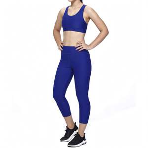Women's Blue Asymmetric Cowl Neck Yoga Set Elastic Waist <b>Crop</b> Top <b>Legging</b> Bra Solid Pattern Breathable Spandex/Nylon 2-Piece - Product Image 4