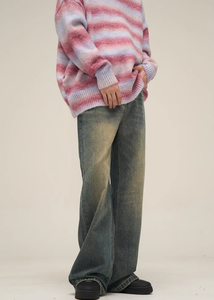 Pantalon en jean vintage délavé pour homme, style crayon, effet moustaches, tendance - Product Image 4