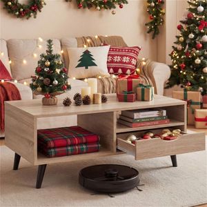 36.5\" <b>Rustic</b> Engineered Wood <b>Coffee</b> <b>Table</b> with Drawer and Open Shelves Natural for Living Room - Product Image 1