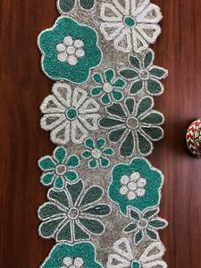 Handmade Floral Fabric Table <b>Runner</b> Luxury Design <b>Green</b> White Embroidered Eco-Friendly Durable Lightweight Customized Mats Pads - Product Image 1