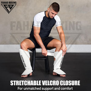 <b>Muay</b> <b>Thai</b> Kickboxing MMA Leg Instep Protective Sparring Training Gear Shin <b>Pads</b> Leather Hook and Loop Protective Boxing Gear - Product Image 5