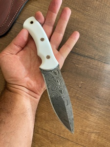 A&M Enterprises Handmade Damascus Steel Hunting <b>Knife</b> with <b>Bone</b> <b>Handle</b> and Leather Sheath Survival Utility Tracker <b>Knives</b> - Product Image 2