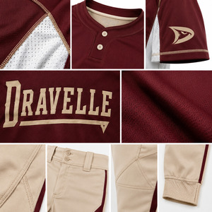 OEM Custom Vintage Men's Softball Uniform Burgundy Button-<b>Down</b> Baseball Jersey Cream Pinstripe <b>Pants</b> Personalized Team Kit - Product Image 6