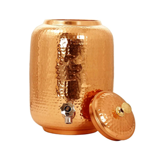 เครื่องจ่ายน้ำทองแดงแท้ทำมือ พร้อมลวดลายสลักโบราณ ภาชนะเก็บน้ำอัลคาไลน์แบบอายุรเวท ฝาปิดกันรั่วซึม - Product Image 5