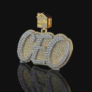 Pendentif personnalisé en moissanite taille brillant, en argent 925 plaqué or, style hip-hop classique, unisexe, bicolore, avec attache Home Bail pour homme - Product Image 3
