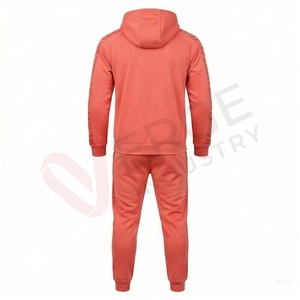 Conjunto Deportivo de Hombre Color Coral, Manga Larga, Capucha con Cierre Frontal, Color Sólido, Transpirable, Corte Regular, para Otoño - Product Image 2