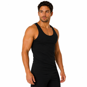 Camiseta sin mangas OEM para hombre, cuello redondo, chaleco sólido, fitness, gimnasio, ajustado, tejido acanalado, 100% poliéster, transpirable, deportivo, culturismo - Product Image 3