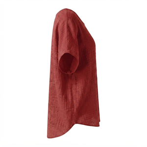 Custom Women Red Soccer Jersey Full Sleeve Casual Collarless Bohemian Linen/Cotton Anti-Wrinkle Breathable Sportswear Football - Product Image 3