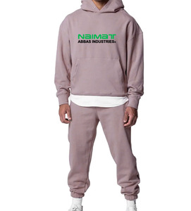 Premium Cotton Blend Soft Track Suit Men <b>Plain</b> Blank Workout Hoodie Sweatpants Casual Male Sweat Suit - Product Image 2