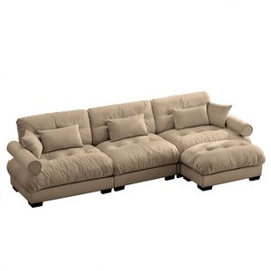 Divano Componibile in Velluto Super Confortevole e Oversize con Pouf Mobile, Braccioli Imbottiti e Seduta Profonda per Soggiorno - Product Image 4