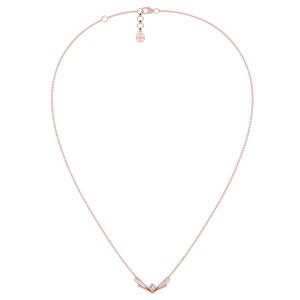 Collar con colgante de diamante en forma de V angular, alas superpuestas en oro rosa y diseño geométrico central brillante - Product Image 3