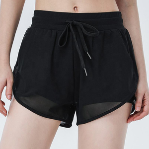 Shorts tricotés taille haute pour femmes, rose uni, avec cordon de serrage, respirants, avec poches, style sportif, coupe classique, vente en gros, haute qualité - Product Image 4