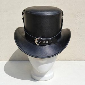 Premium quality custom made Handmade Black Leather <b>Steampunk</b> Top <b>Hat</b> Gothic Buckle Band Festival Cosplay <b>Hat</b> - Product Image 1