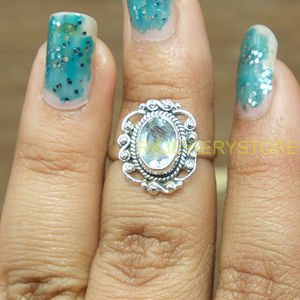925 Sterling Silver Natural Blue Topaz Oval Cut Handmade Vintage Boho <b>Ring</b> | Artisan Rope Design <b>Statement</b> <b>Ring</b> | Wholesale - Product Image 2