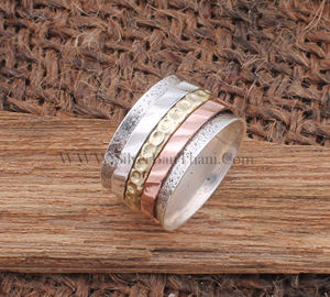 Bague de méditation artisanale en argent sterling 925, cuivre et laiton, bague anti-anxiété tibétaine pour hommes et femmes, bijoux bien-être - Product Image 2