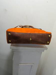 Sac fourre-tout RABADA pour femme en cuir de vachette orange à poils, avec garniture en cuir véritable marron, bandoulière amovible, idéal pour mariage, grande taille - Product Image 5