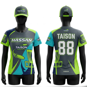 Camiseta de Disc Golf para Mujer, Alta Calidad, 155 GSM, Tejido de Poliéster que Absorbe la Humedad, Estilo Panel Azul Marino y Verde Azulado, Logotipo Personalizado con Transferencia Térmica - Product Image 5