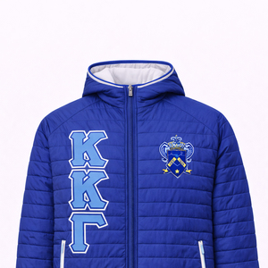Veste matelassée grecque personnalisée pour fraternité, veste d'hiver matelassée avec logo brodé, fabricant OEM de vêtements grecs en gros - Product Image 2