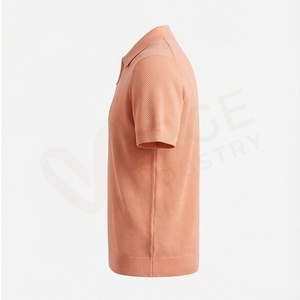Men's <b>Peach</b> Knitted Short Sleeve Polo <b>Shirt</b> With Zipper Casual Solid Design Regular Fit - Product Image 3