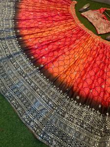Conjunto de Lehenga Choli con Estampado Digital en Naranja, Rojo y Negro, con Dupatta, Largo hasta el Suelo, Ropa Tradicional India y Pakistaní para Mujer - Product Image 5