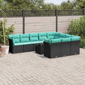 Juego de Sofás de Patio de 11 Piezas en Poliratán Negro con Cojines, Elegante Colección de Muebles para Exteriores - Product Image 1