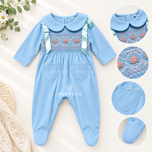 Robe trapèze rose brodée MTEXCO pour bébés filles avec manches à volants et ourlet floral pour le printemps - Product Image 6