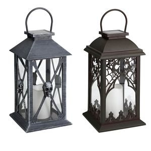 Juego de 2 Faroles de Metal para Halloween con Diseño de Calavera, Color Negro, para Decoración del Hogar, Faroles Colgantes y de Pie - Product Image 1
