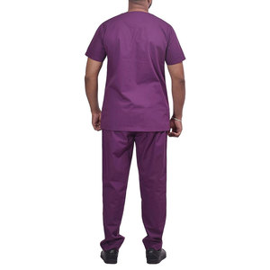 Purple Unisex <b>Scrub</b> <b>Tops</b> Short Sleeve V-Neck Medical Uniforms With Pockets Hospital Use - Product Image 4