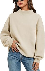 Sudadera de forro polar para mujer con cuello simulado en contraste, azul claro, manga larga, hombros caídos, suéter holgado, top estético - Product Image 4