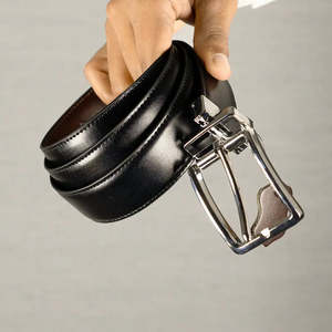 Formal Men's Genuine Leather <b>Belt</b> Solid Black Pin <b>Buckle</b> <b>Silver</b> Rectangular Durable Style - Product Image 1